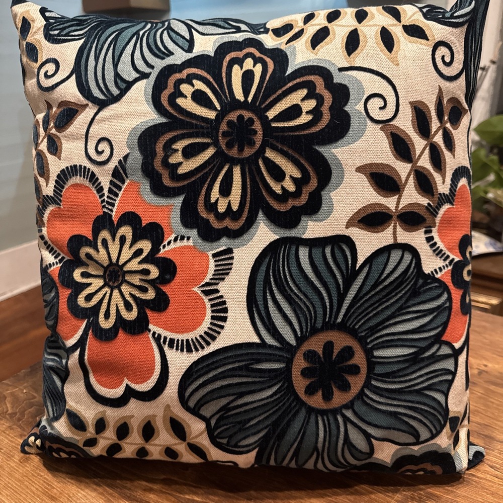 Floral Designer Velvet Pillow Turquoise Coral Coastal 3D Throw Bed Chair